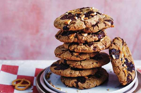Chewy chocolate and salted-pretzel cookies
