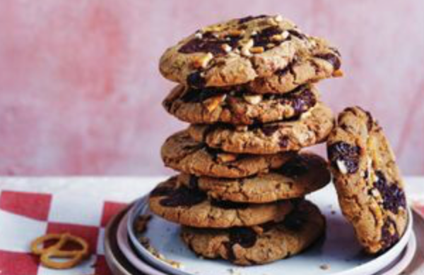 Chewy chocolate and salted pretzel cookies