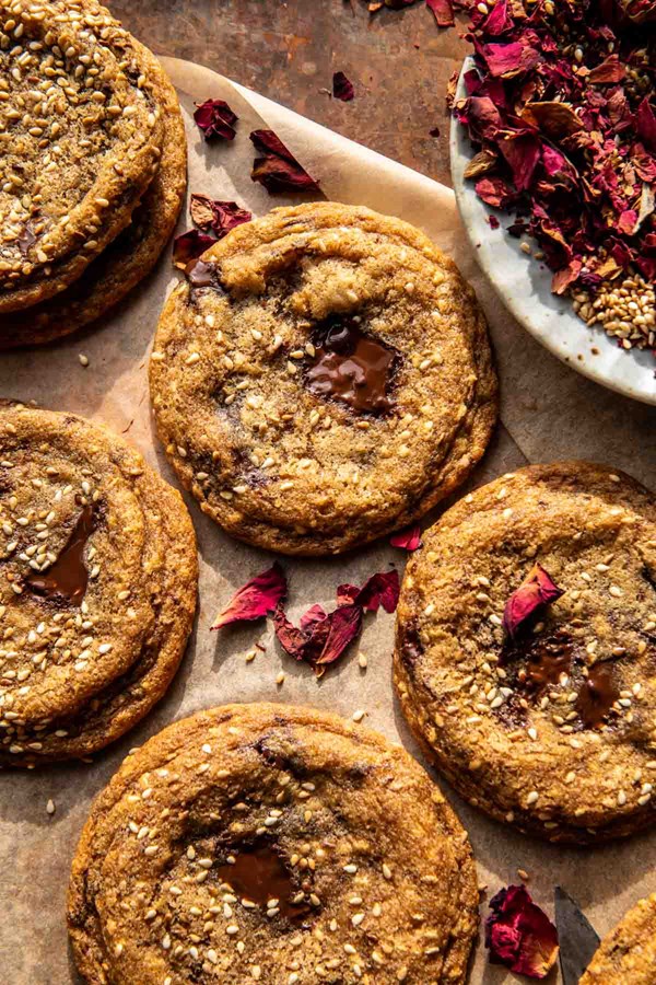 Chewy chocolate chunk honey sesame cookies