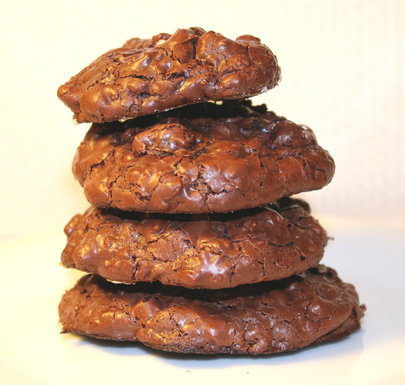Chewy chocolate cookies with rum-soaked raisins