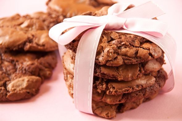 Chewy double chocolate bourbon and macadamia nut cookies