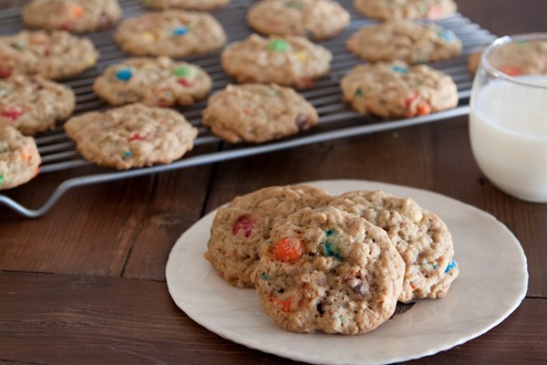 Chewy M&M oatmeal cookies