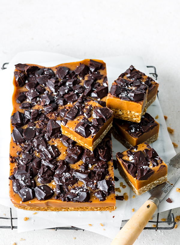 Chewy oat and caramel slice