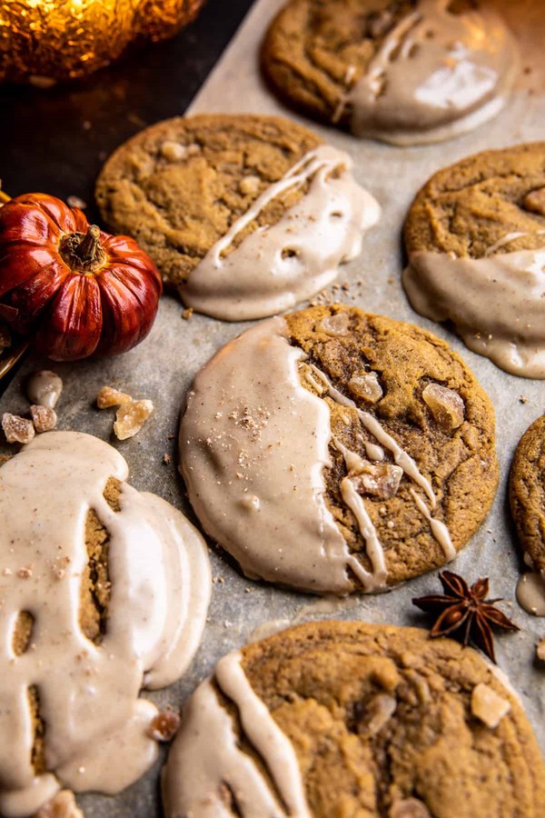 Chewy pumpkin spice ginger cookies with brown butter icing