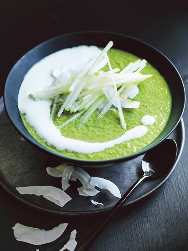 Chia, matcha and coconut apple pudding