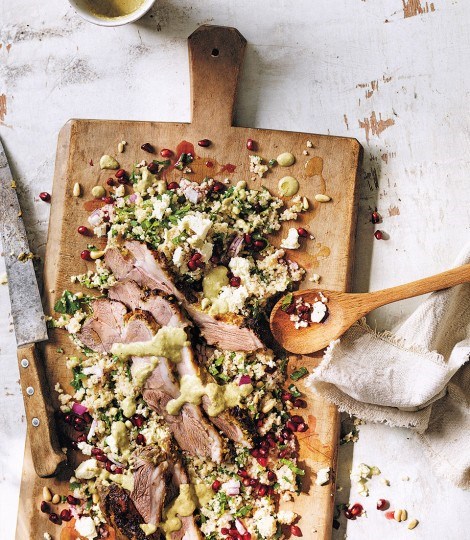 Chia minty buffalo yogurt lamb with wholewheat couscous salad