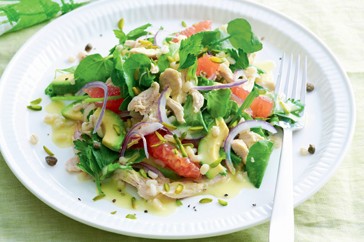 Chicken & barley salad with avocado and grapefruit