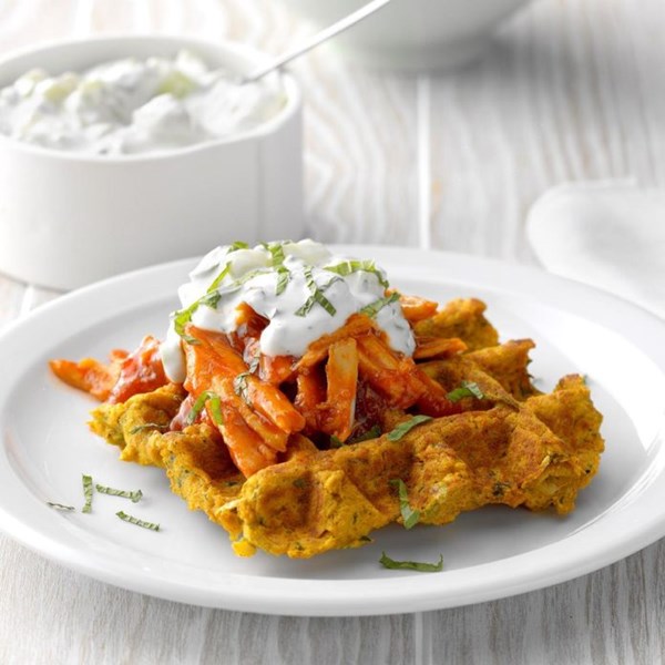 Chicken & falafel waffles