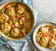 Chicken & ham casserole with mustardy dumplings