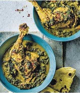 Chicken & spinach curry with fast flatbread