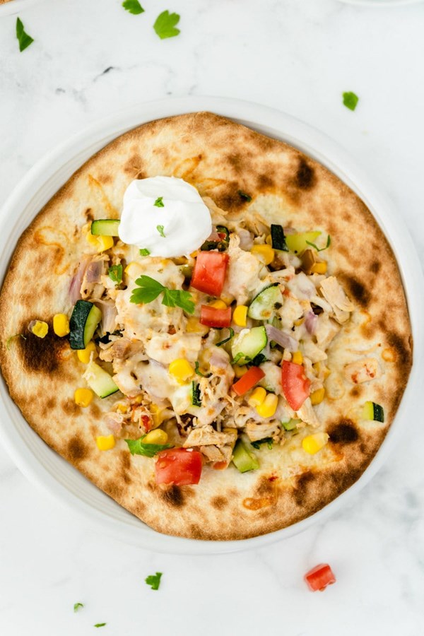 Chicken & summer vegetable tostadas