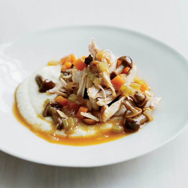 Chicken & wild mushroom fricassee with creamy turnips [John Besh]