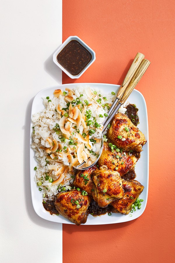 Chicken adobo with coconut rice