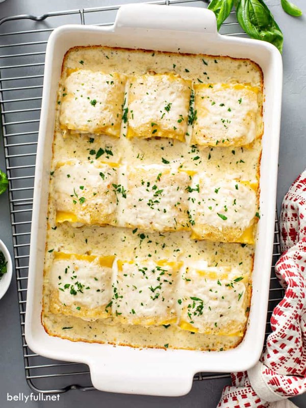 Chicken Alfredo lasagna rolls