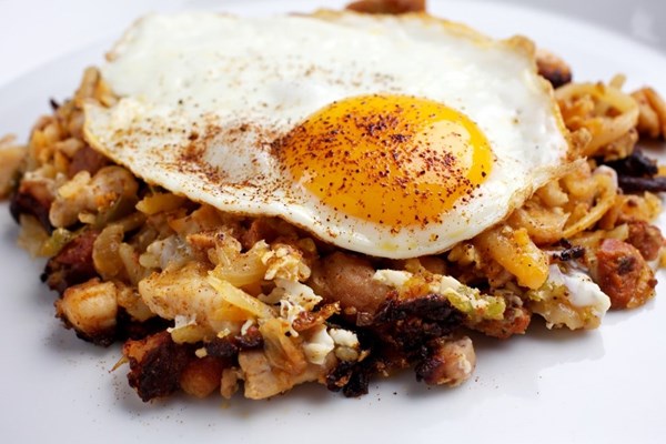 Chicken and andouille hash