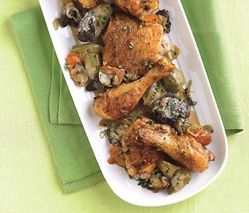 Chicken and artichoke fricassee with morel mushrooms