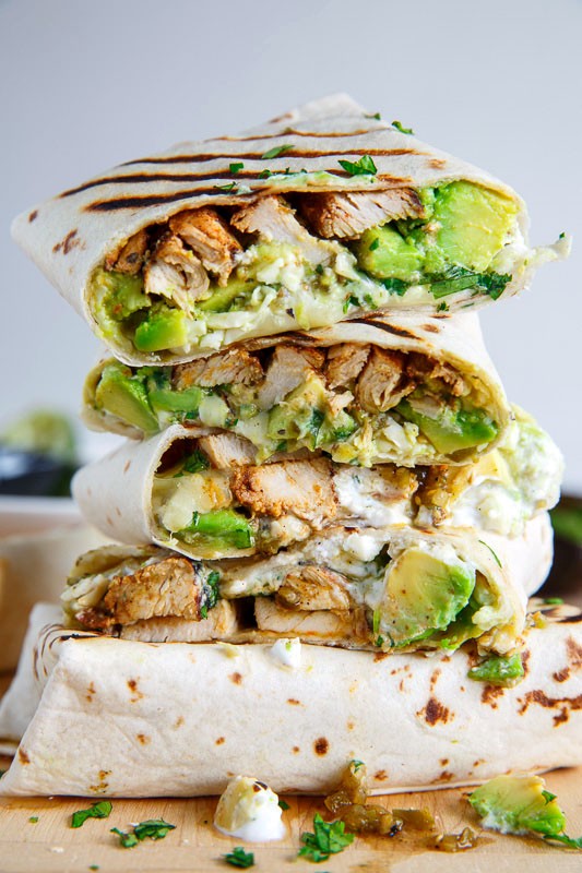 Chicken and avocado burritos