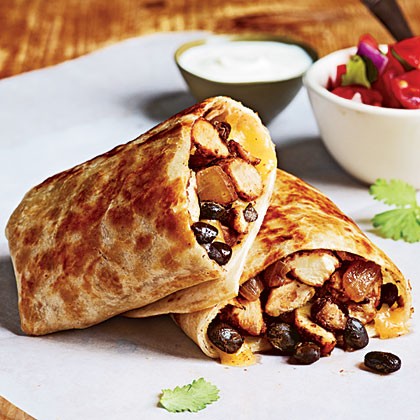 Chicken and bean burritos