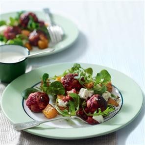 Chicken and beetroot meatball salad