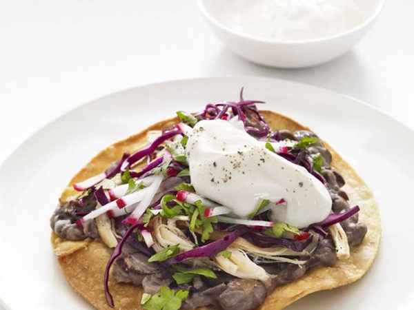 Chicken and black bean tostadas