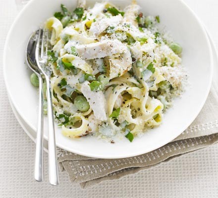 Chicken and broad bean tagliatelle