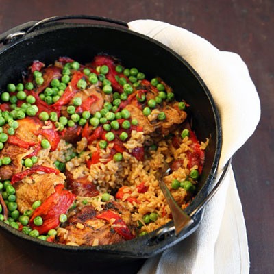 Chicken and brown rice with chorizo