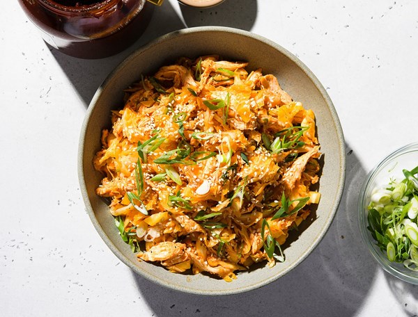 Chicken and cabbage salad with gochujang and sesame