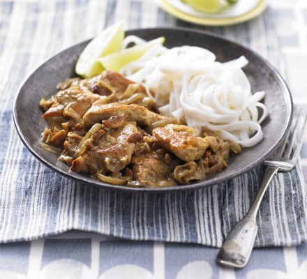 Chicken and cashew curry with coconut lime noodles