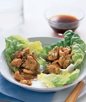 Chicken and cashews in lettuce wraps