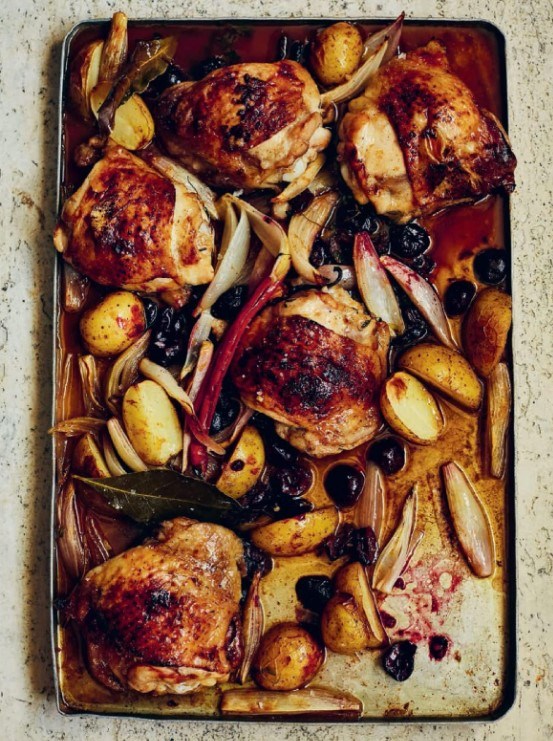 Chicken and cherry traybake