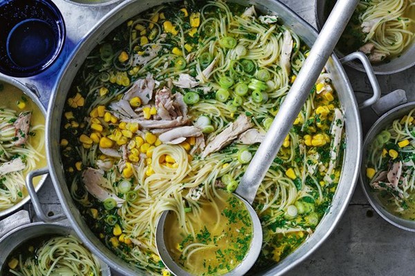 Chicken and corn noodle soup