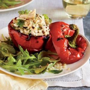 Chicken and couscous stuffed bell peppers