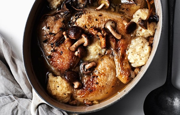 Chicken and dumplings with mushrooms
