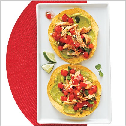 Chicken and guacamole tostadas