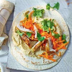 Chicken and houmous wraps