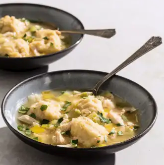 Chicken and leek soup with Parmesan dumplings