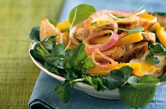 Chicken and mango salad with ginger-orange dressing