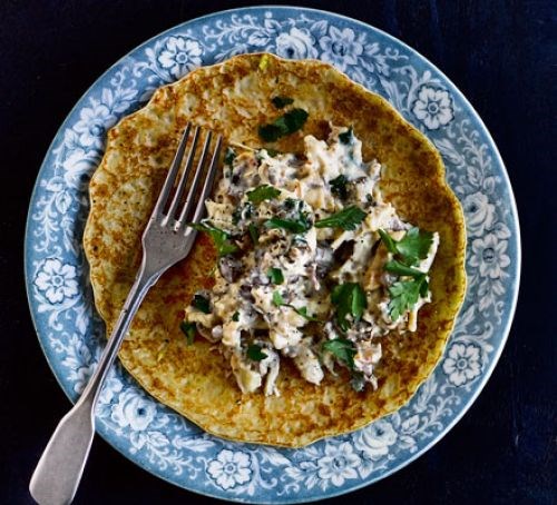 Chicken and mushroom pancakes