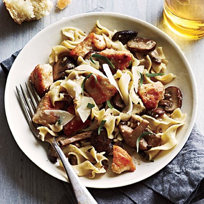 Chicken and mushrooms in garlic white wine sauce