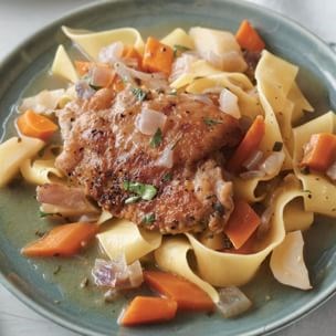 Chicken and noodles with sweet root vegetables