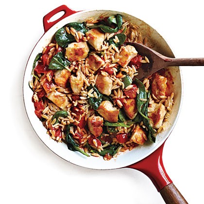 Chicken and orzo skillet dinner