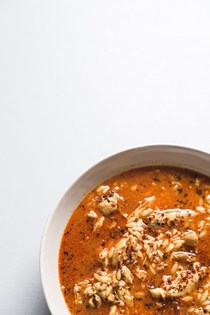 Chicken and orzo soup with garlic and paprika