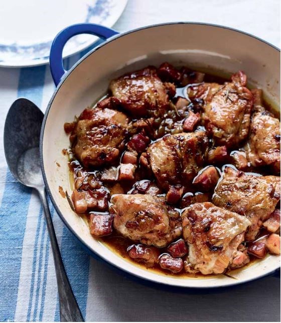 Chicken and pancetta cooked in beer (Pollo cotto in birra e pancetta)