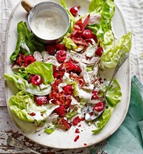Chicken and pancetta salad with raspberries and mustard dressing