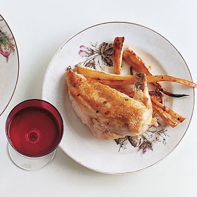 Chicken and parsnip "fries" with spicy vinegar