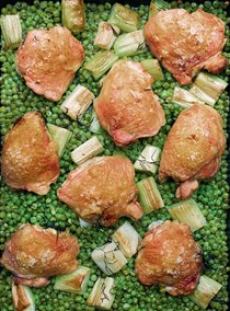 Chicken and pea traybake