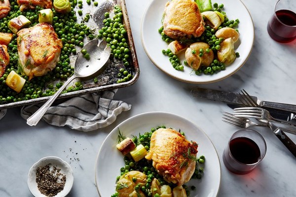 Chicken and pea traybake