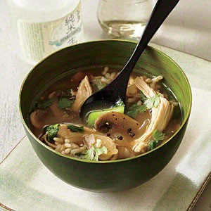 Chicken and rice soup with lemon and ginger