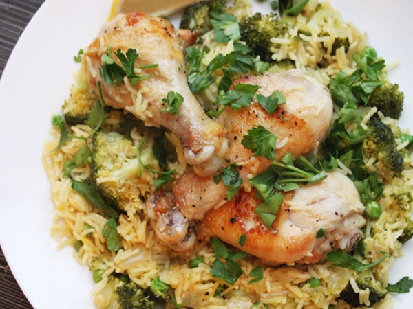 Chicken and rice with broccoli