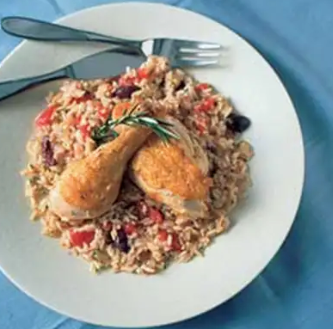 Chicken and rice with chiles, cilantro, and lime